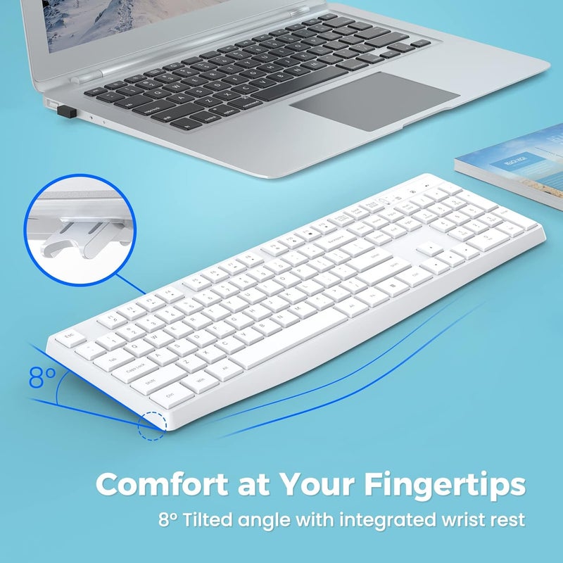 Lovaky Wireless Keyboard, 2.4G Ergonomic Wireless Computer Keyboard, Enlarged Indicator Light, Full Size PC Keyboard with Numeric Keypad for Laptop, Desktop, Surface, Chromebook, Notebook, Snow White - Image 2